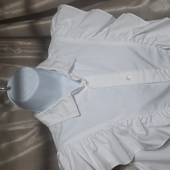 Polo. Ralph Lauren. White Ruffled Button-up Blouse; Sleeveless. Size XL NWT - Picture 2 of 10